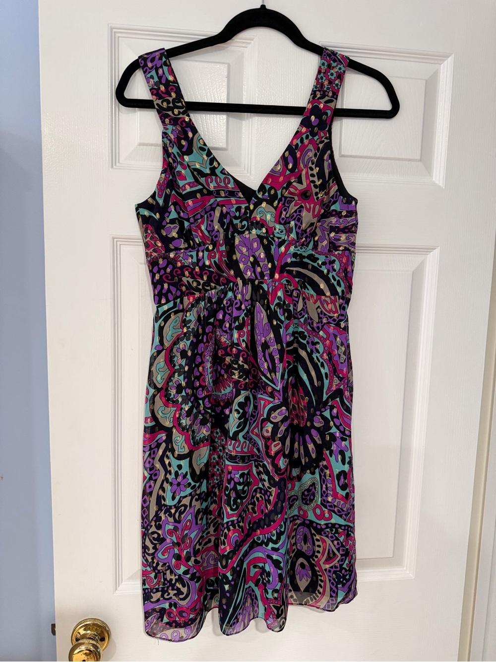 NWT Tibi size 6 - Sleeveless V-Neck Paisley Print Dress in Purple and Teal